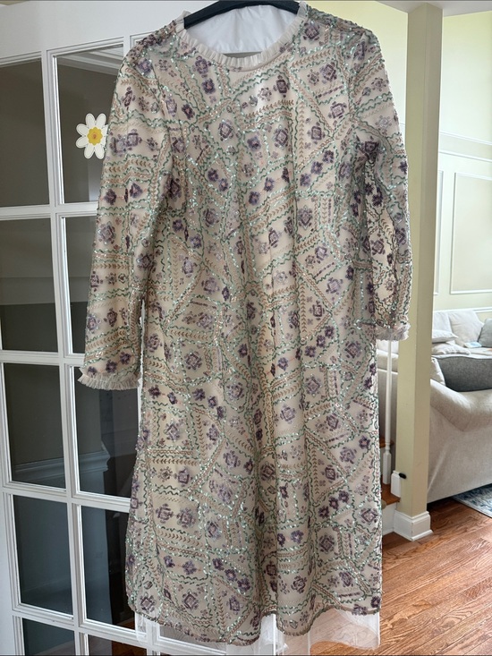 Dainty Jewells Dresses & Skirts - Dainty Jewells Cream Long-Sleeve A-Line Dress with Lavender Detail